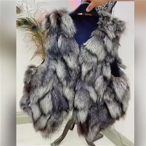 سترة نسائية قصيرة من فراء الثعلب الطبيعي بدون أكمام صدرية على الموضة الكورية ملابس مناسبة للخريف والشتاء ملابس خارجية