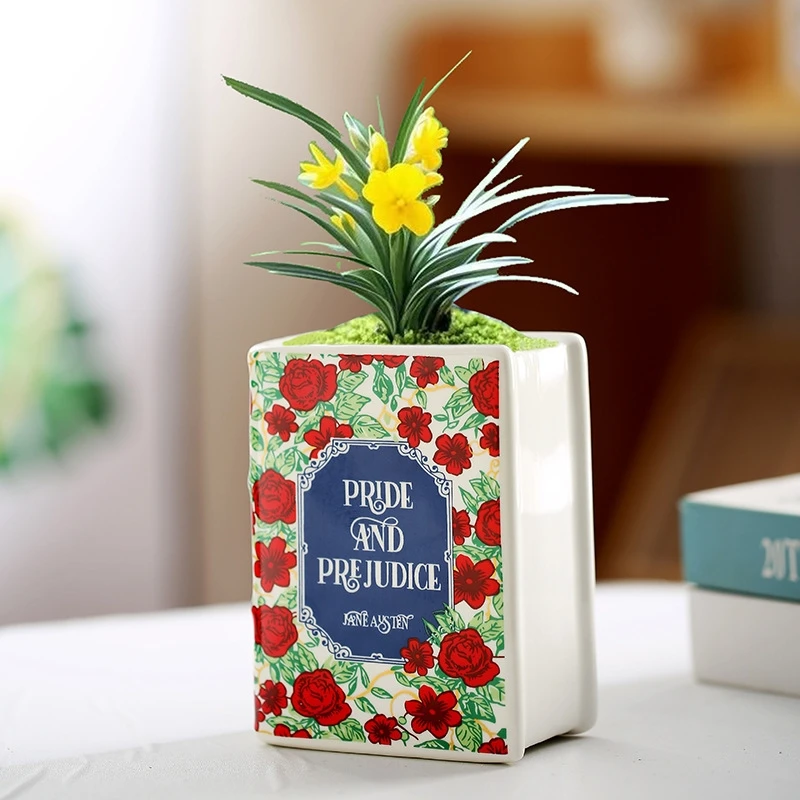 White Ceramic Book Shaped Flower Vase Elegant Porcelain Table Centerpiece Home Display For Book Lovers Perfect Gift For Readers