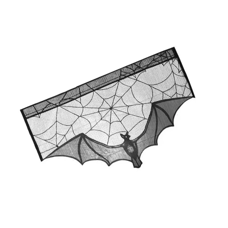 Mantel telaraña encaje negro y cubierta bufanda mantel para Spooky Hallow