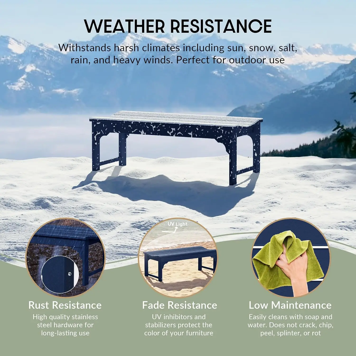 All Weather Resistant Poly Lumber Backless Patio Garden Bench,  Curved Seat for Comfort, Navy Blue, Customized