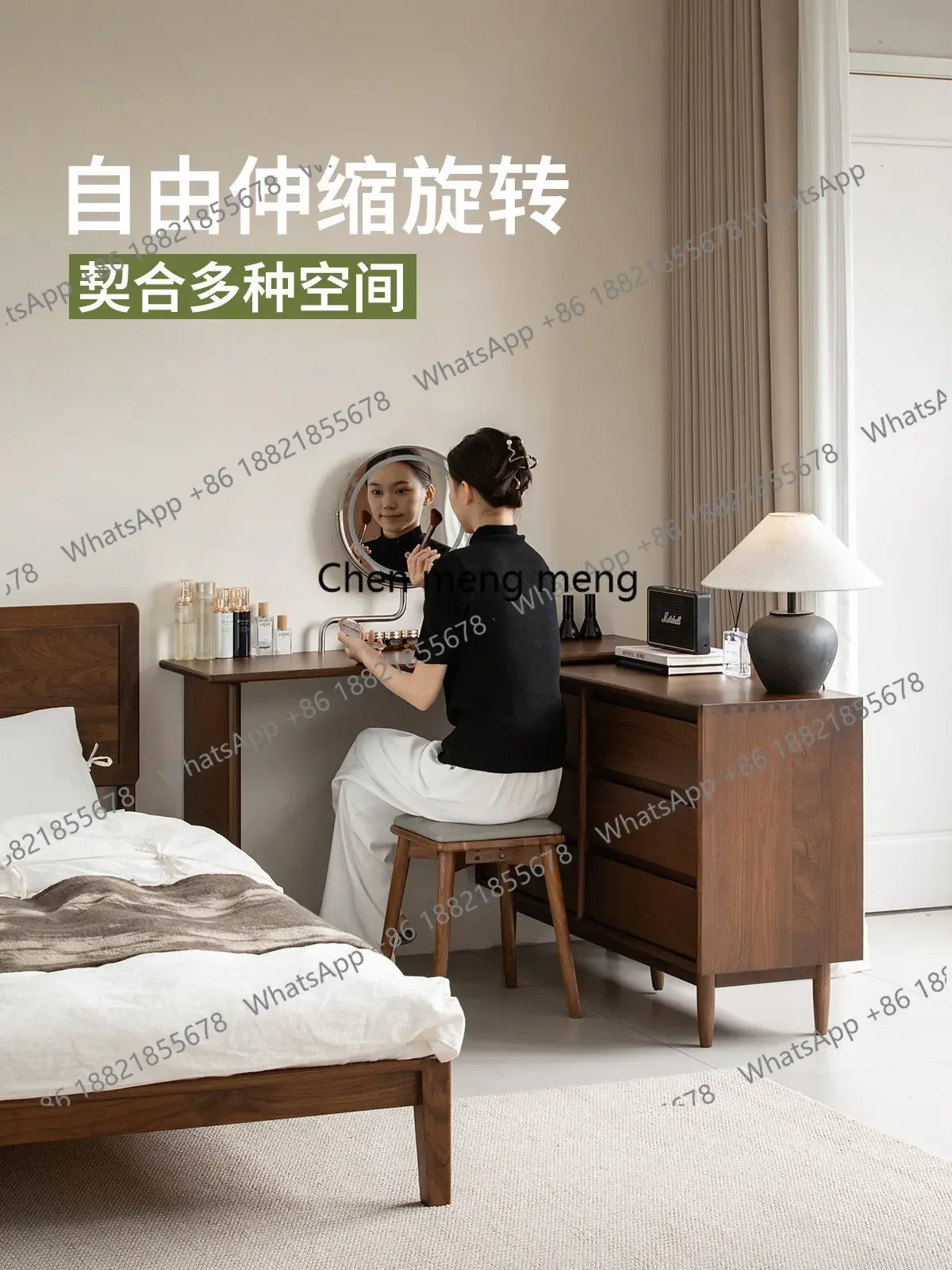 

z10North American Black Walnut Dressing Table Chest of Drawers Small Apartment Simple Solid Wood Storage Makeup Table