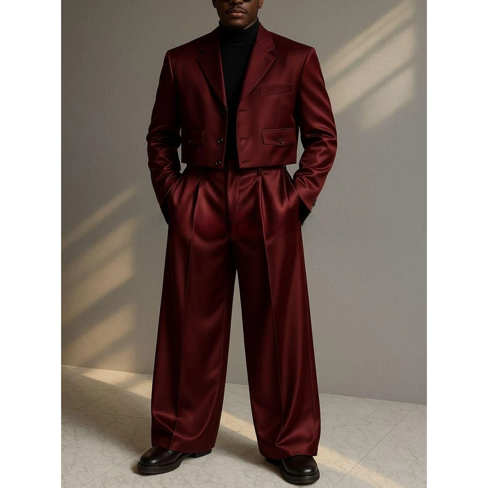 

Индивидуальный однобортный свободный короткий мужской костюм с остроконечными лацканами, комплект из двух предметов (куртка + брюки), костюмы для банкета, свадебной вечеринки, выпускного вечера