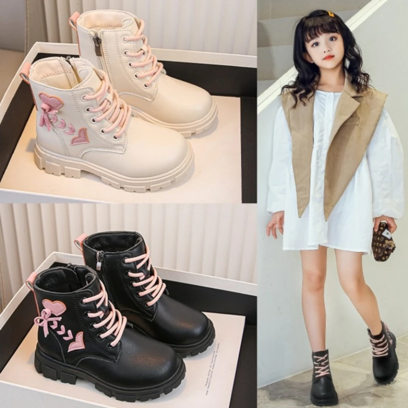 Winter Child Snow Boots 2025stylish New Child Flatshoes British Style Anti Slip Soft Sole Shortboots Versatile Girl Fashionboots