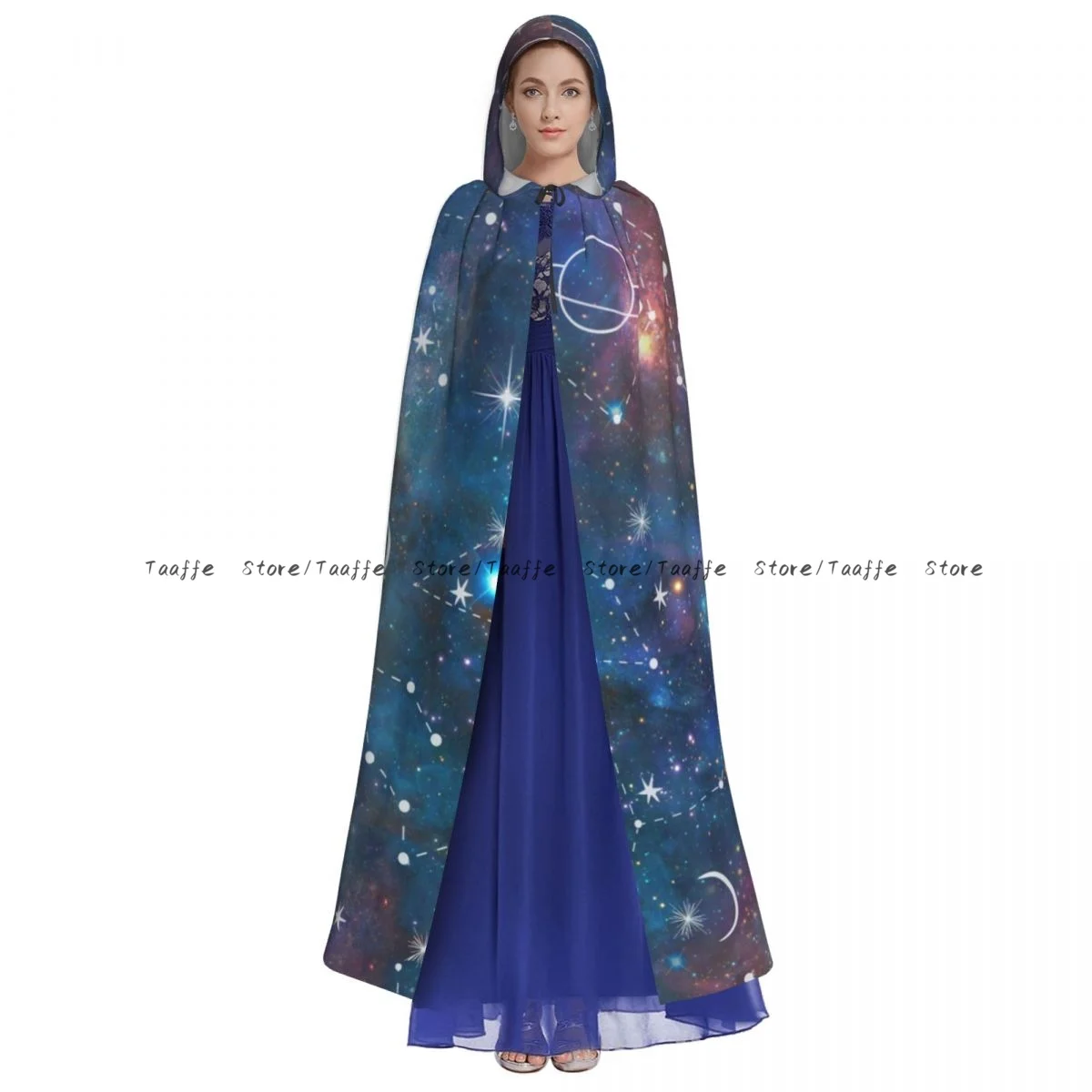 Adult Constellation Moon And Planet Galaxy Cloak Cape Hooded Medieval Costume Witch Wicca Vampire Halloween Costume Dress Coat