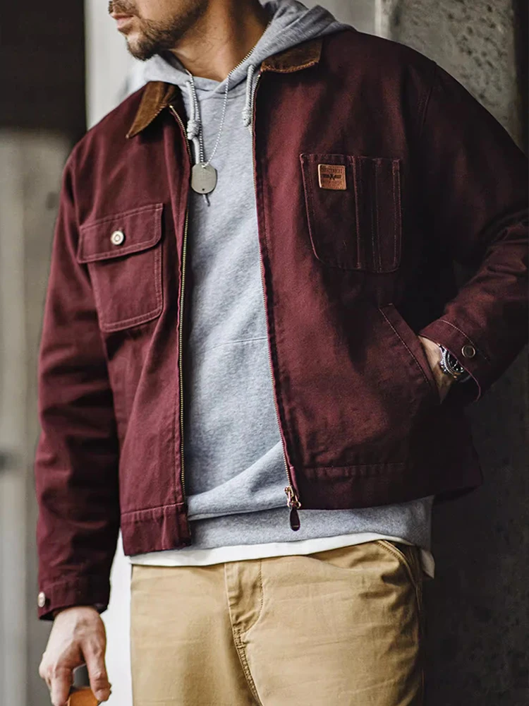 

Мужская утепленная куртка Maden Detroit из плотного холста с отложным воротником, осенняя, молодежная, модная, хлопковая, с длинными рукавами, на молнии