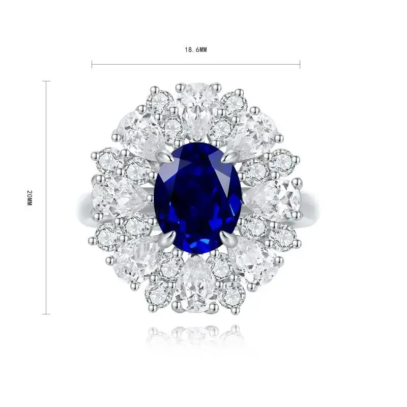 

RUIF 2024 New S925 Silver Rings Oval Shape 2.656ct Lab Royal Blue Sapphire Lab Gemstone Weddingring for Women