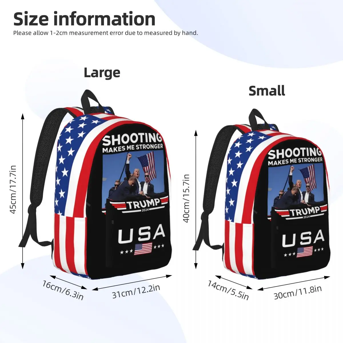 Trump Shooting Makes Me Stronger 2024 Backpack for Men Women Cool Daypack Assassination Attempt Fight Shooting 2024 Canvas Bag