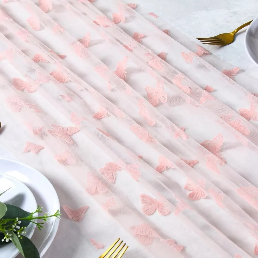 Dreamy Romantic Butterfly Mesh Table Runner Multi-color Semi-Transparent Gauze Tablecloth Decorative Table Cover Birthday