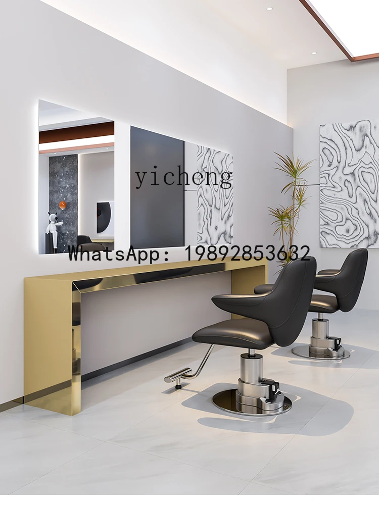 MM  simple and fashionable barber shop mirror table hair salon special stainless steel mirror marble hair mirror