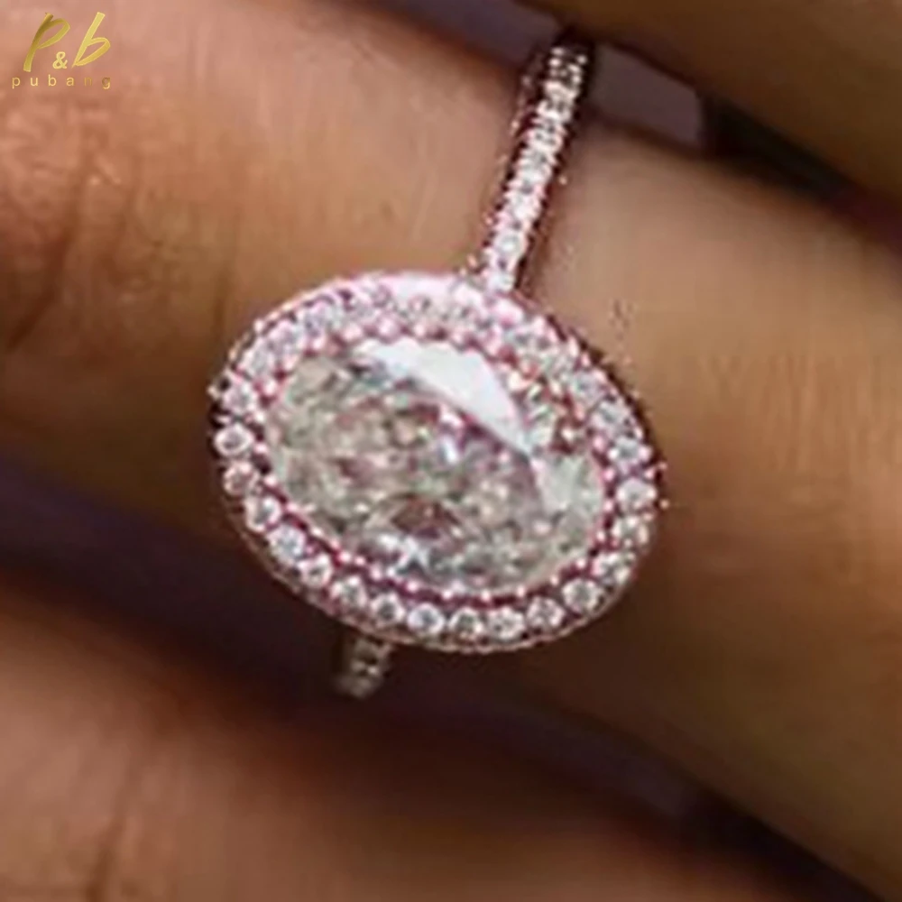 

PuBang Sparkling 3EX VVS1 D Цвет 3,5CT Дробленый лед Гибридное овальное кольцо с настоящим муассанитом и бриллиантом для женщин Ювелирные изделия из 14-каратного розового золота