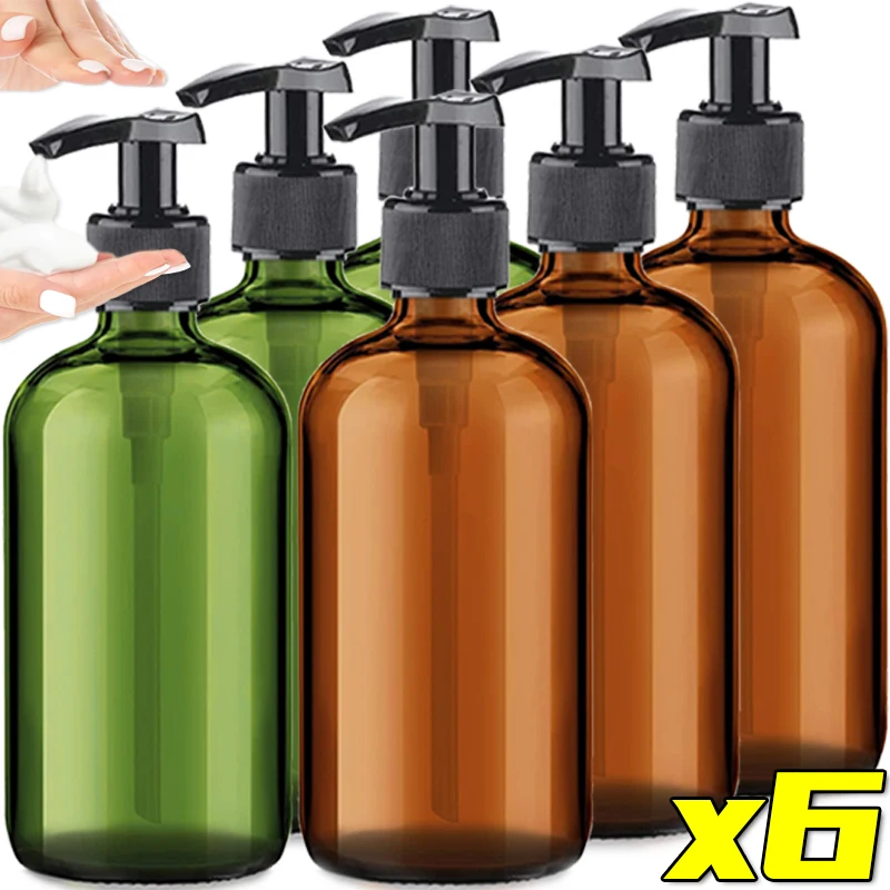 1/6PCS Portable Empty Dispenser Bottles Soap Shampoo Refillable Containers with Press Pump Bathroom Travel Liquid Storage Bottle