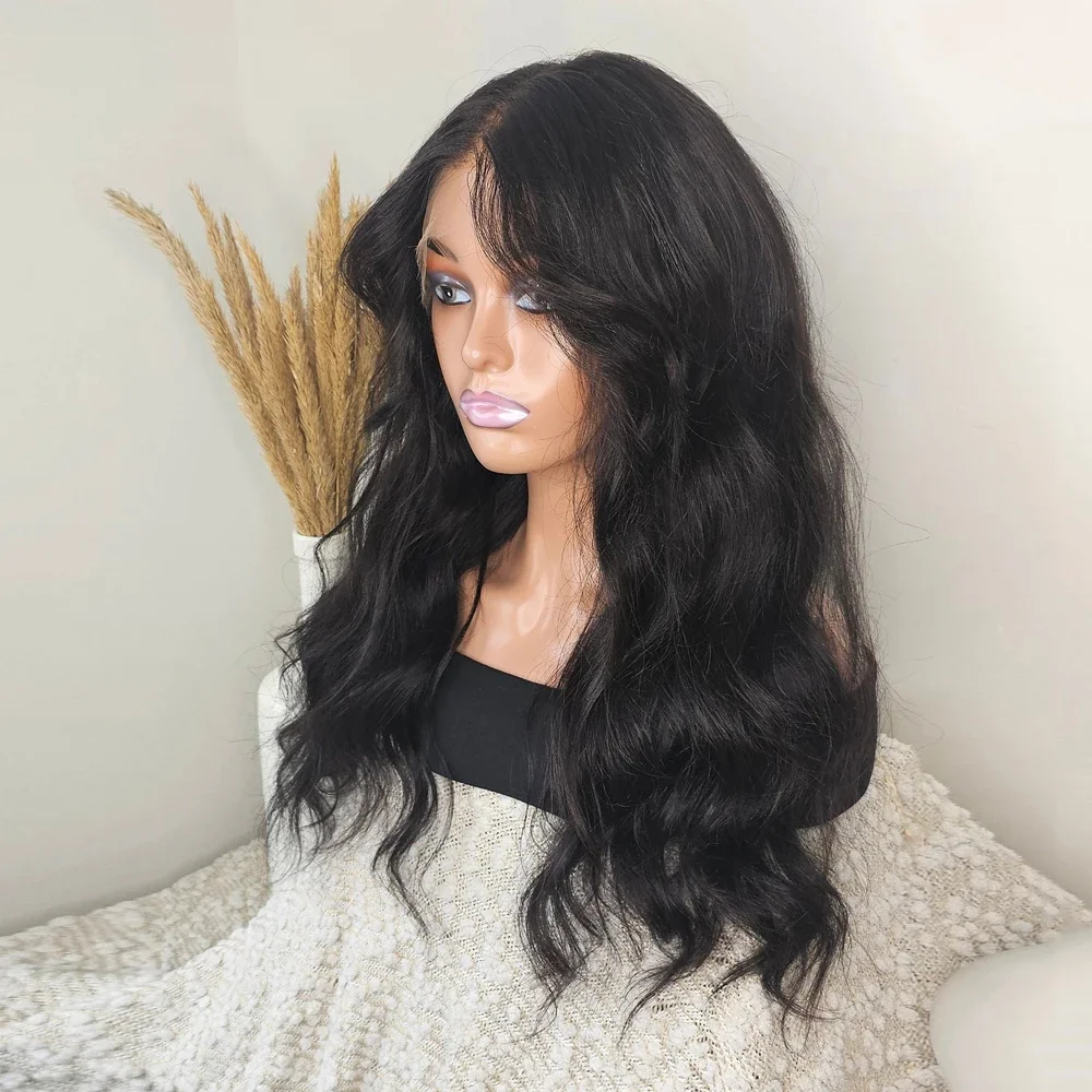 

180Density Natural Black 26inch Wave 5x5 Silk Base Jewish Human Hair Wig With Baby Hair HD Lace European Hair Wig Preplucked