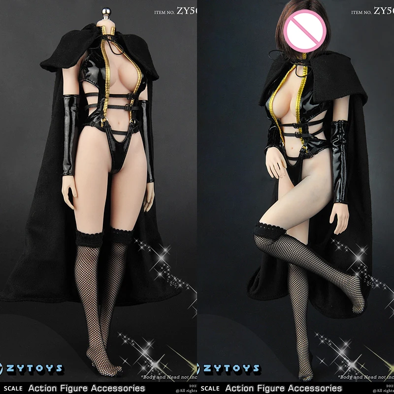 

ZYTOYS ZY5044 1/6 Scale Female Soldier Black Hooded Cloak Coat Underwear Stockings Cuffs Fit 12" Action Figure Body Model Dolls