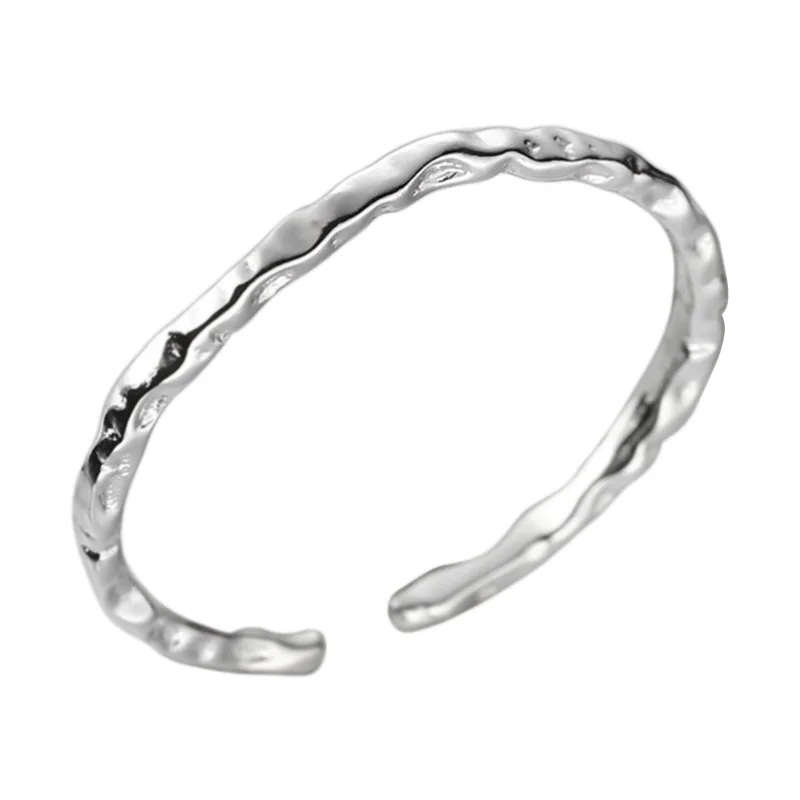 Women's S925 silver-white tone irregular hammer pattern Korean style simple style daily commuting exquisite joint thin ring