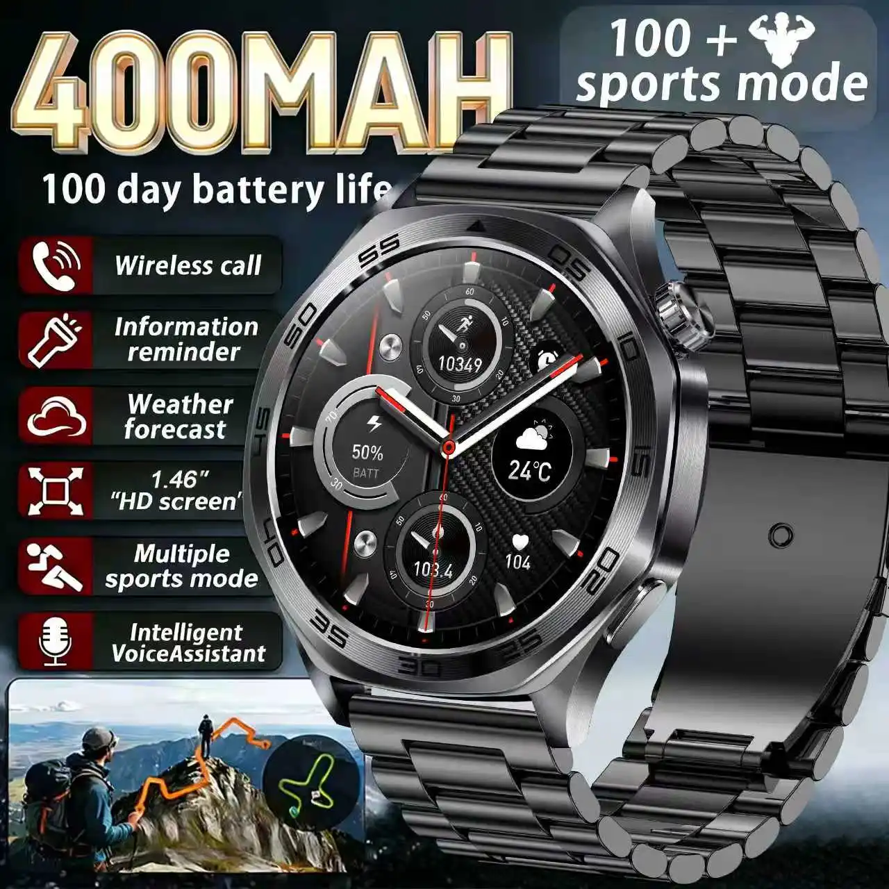 

2026 New T-Rex3 GPS Sports SmartWatch Men 3ATM Waterproof GPS Compass Altimeter 1.46" AMOLED Screen BT Call 100+sport Smartwatch
