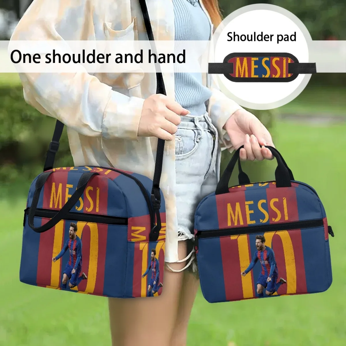 Football Star Messi Ladies Men Large Capacity Insulated Lunch Bag Travel Outdoor Student Bags Fabric is Delicate Won\'t Fade New