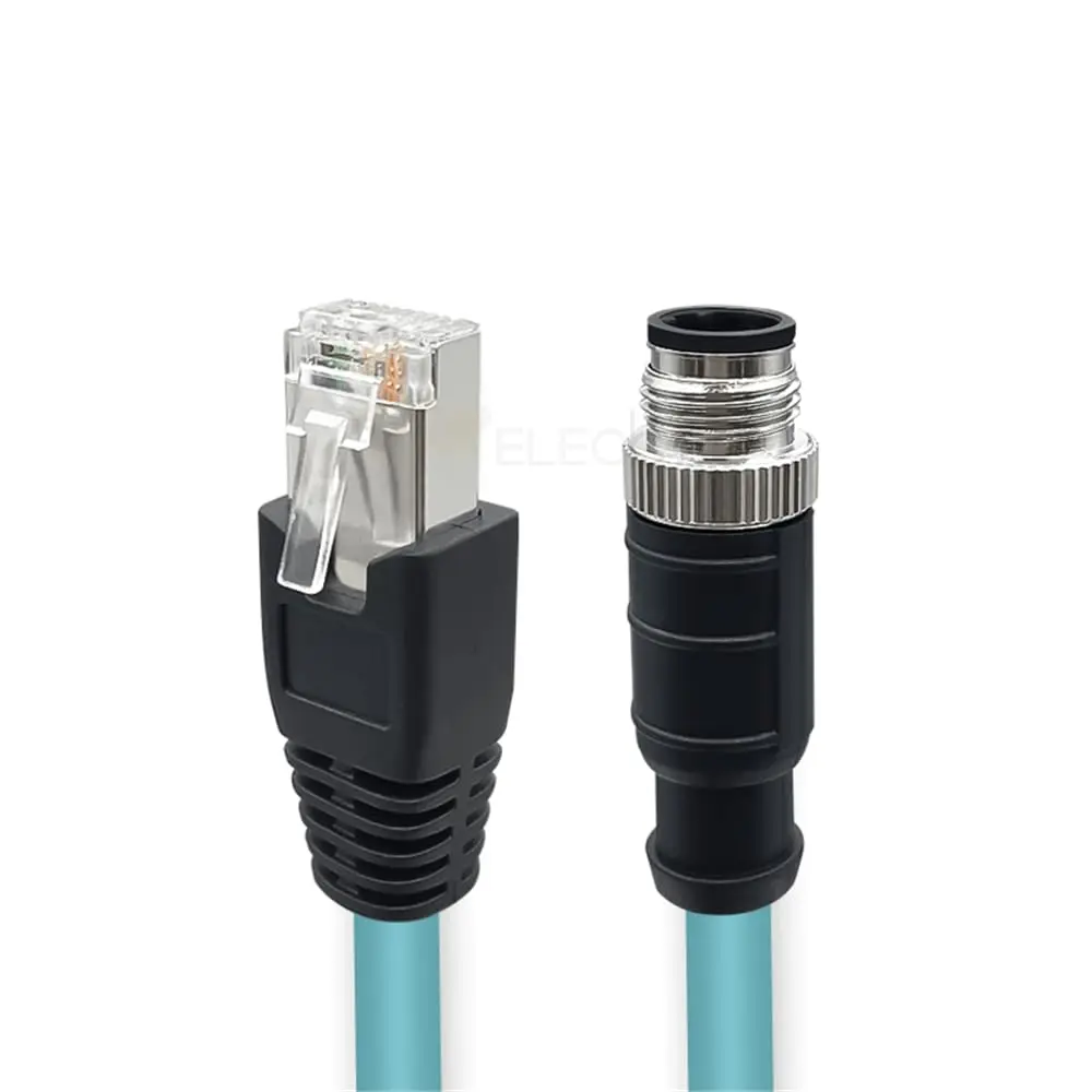  M12 D-Coded 4 Pin Male to RJ45 Gigabit High Flexible Ethernet Interface Cat7 Shielded Cable 1 Meter