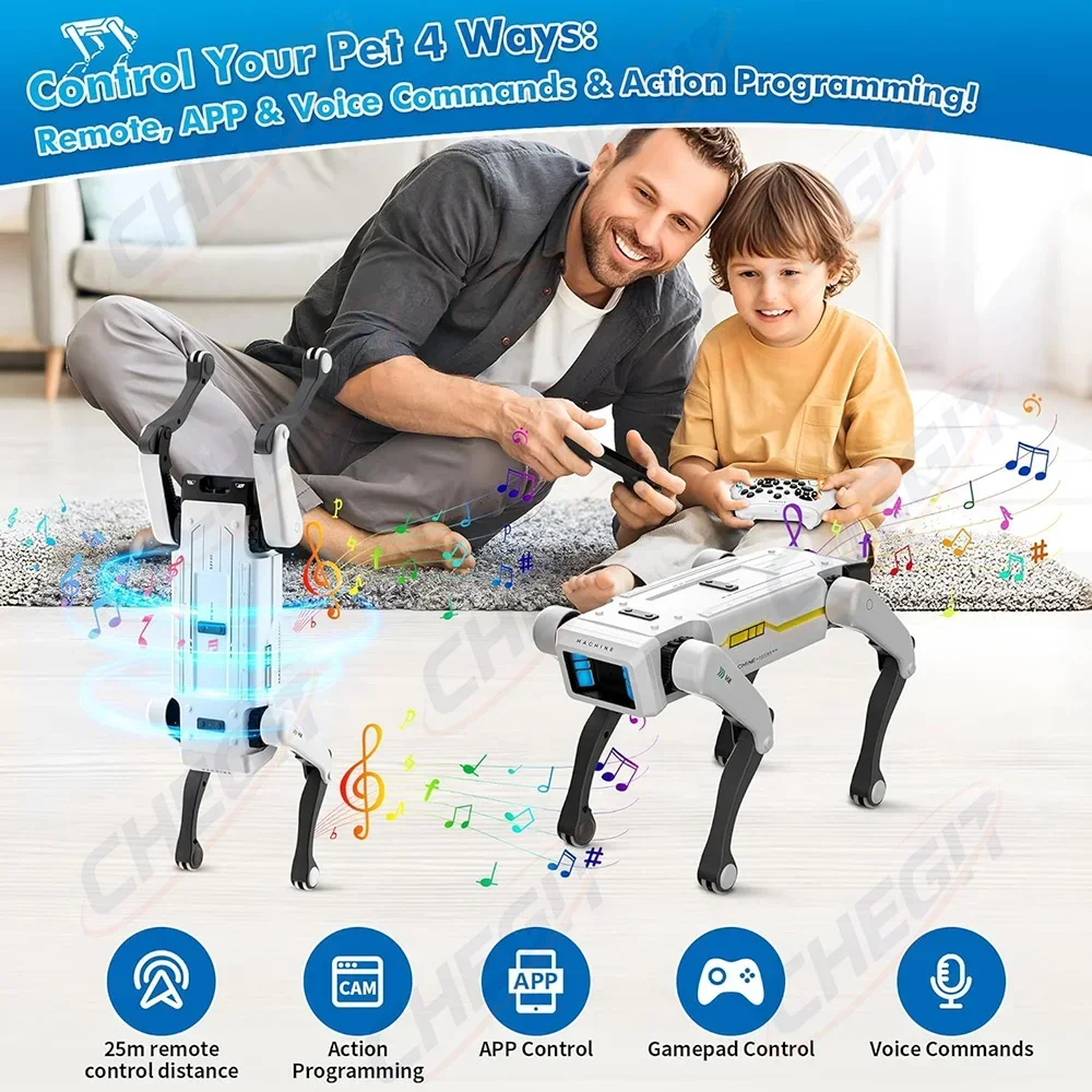 CHEGIT Elektryczny Robot Pies RC z Klipsem Wielofunkcyjny Robot Pies Mechaniczny RC Zabawka Edukacyjna Bioniczny Inteligentny Robot Prezent