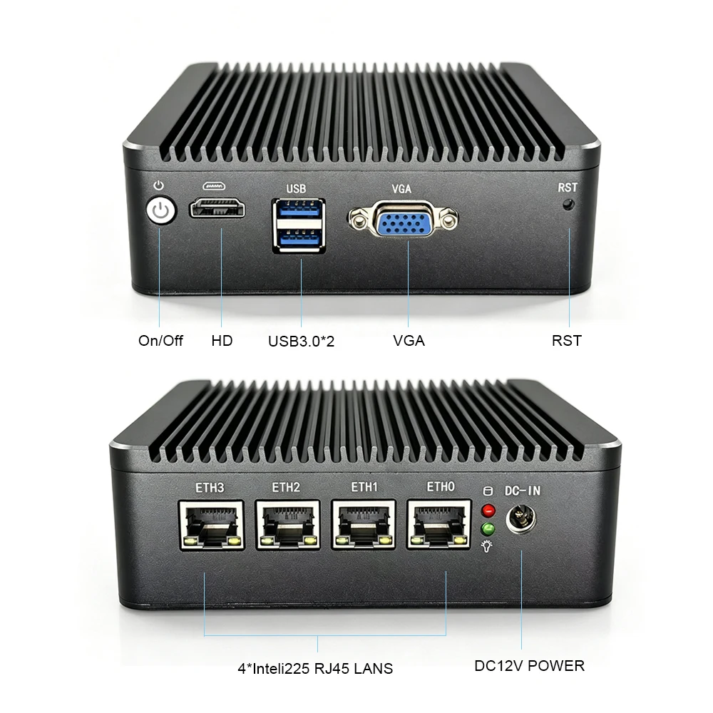 Intel Celeron N2940 Processor Fanless Low Power Soft Router 4 Port Intel i210 1000M LAN Firewall Server Support Openwrt Pfsense