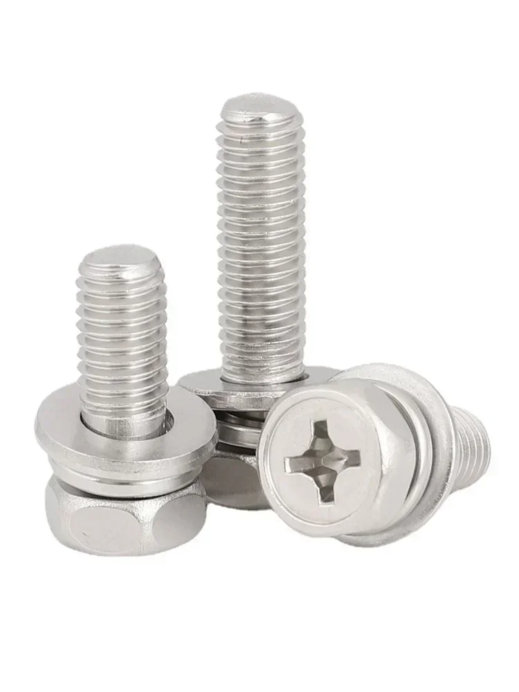 20 Buah M6 M8 Baut Phillips Sekrup Heksagonal Kepala Silang Hexagon Set Ring Pegas Datar Baja Tahan Karat 304 L = 12-50Mm 20Mm
