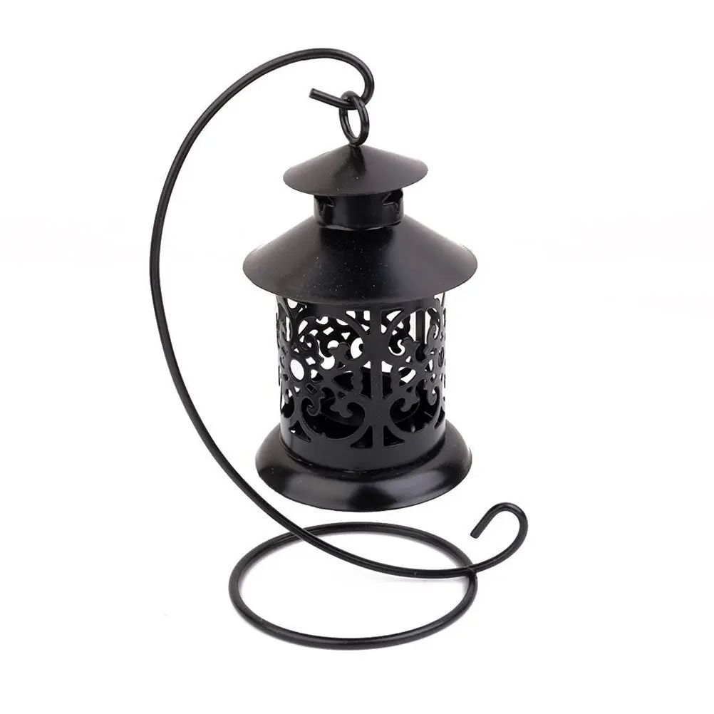 European Moroccan Retro Iron Art Candlestick Black Elegant Classic Hollow Decorative Holder for Bedroom Wedding Party
