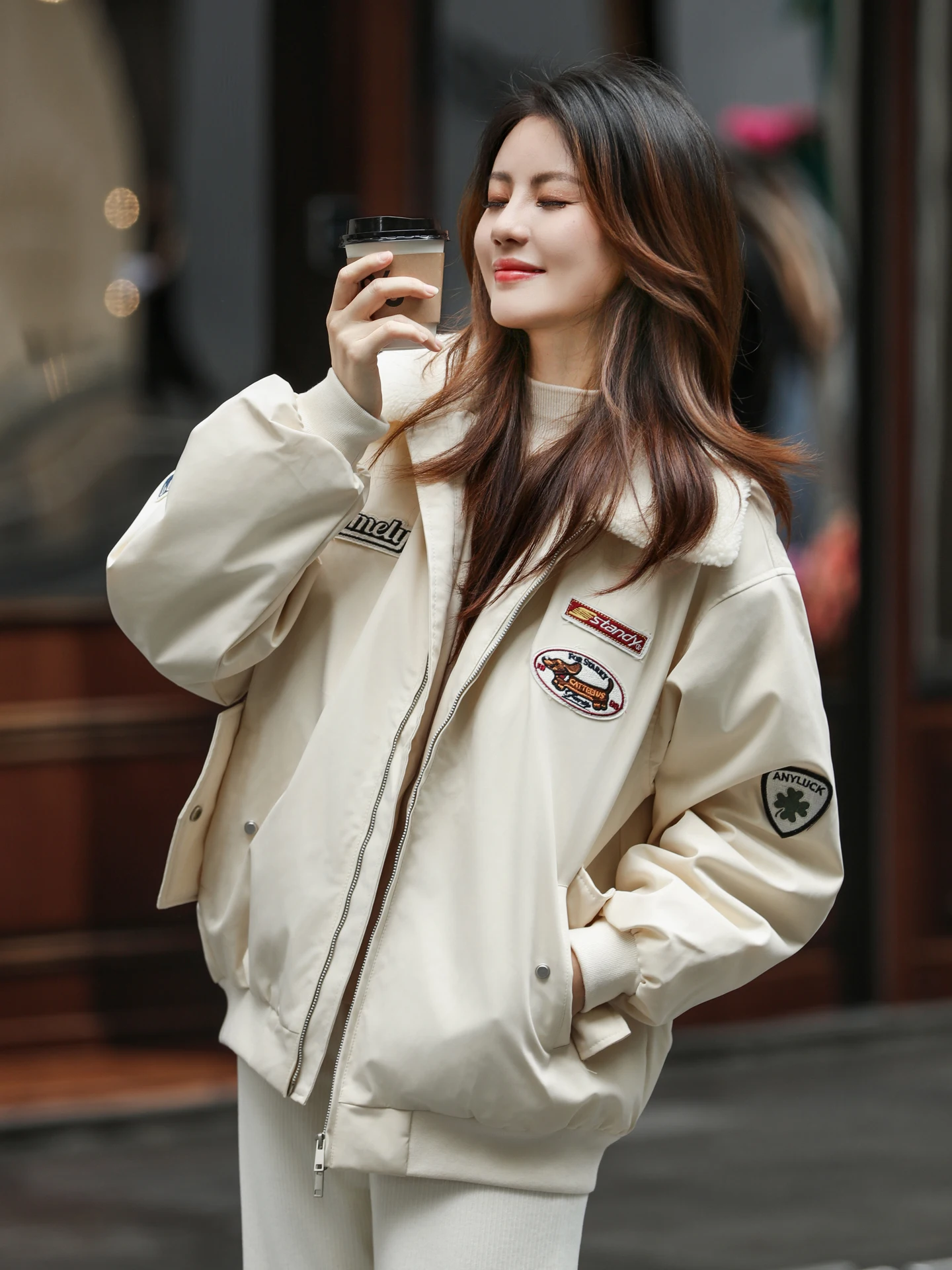 여성용 루즈 학생 겨울 신상품 미국식 야구 스타일 코트 한국 버전 스트레이트 롱 코트