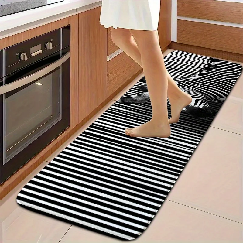 Simple Zebra Stripes Long Kitchen Runner Mat Anti Slip Water Absorbent Rug Wild Animal Decor Carpet for Sink Cooking Entrance