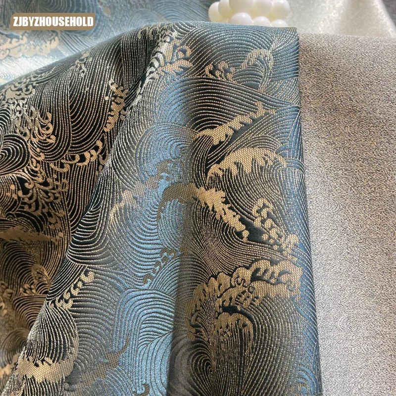 

New Chinese Jacquard Three-dimensional Auspicious Cloud and Ocean Tide Pattern Splicing Curtain Fabric