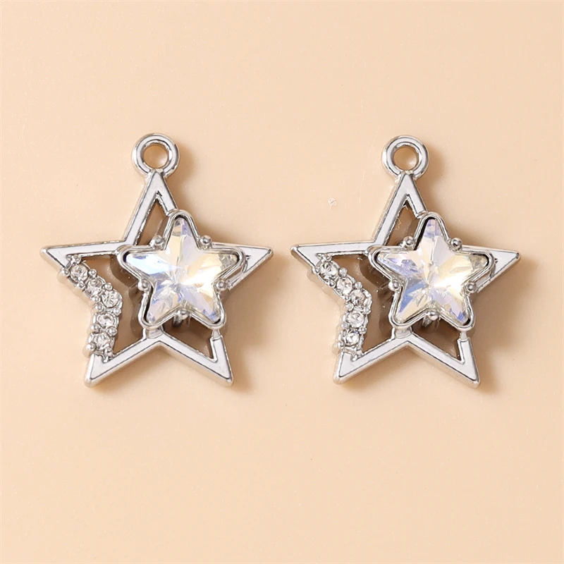 5 Stück, 17 x 19 mm, zarte, farbenfrohe Stern-Anhänger aus Kristall, zum Basteln von Halsketten, Ohrringen, Armbändern, für DIY-Bastelarbeiten und Schmuckherstellung. – Detail 13