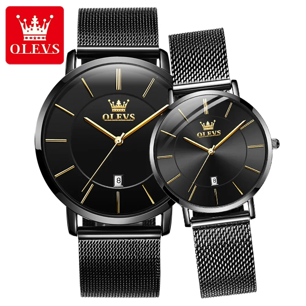 OLEVS 5869 Quartz Watches For Couple Ultra Thin Waterproof Stainless Steel Strap Fashion Couple Wristwatches relogio masculino