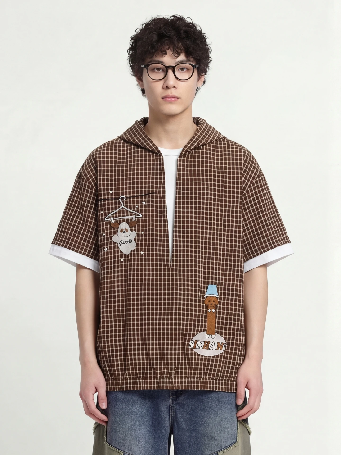 

Свободная повседневная футболка с коротким рукавом в клетку, дышащая, приятная для кожи, летняя, для подростков