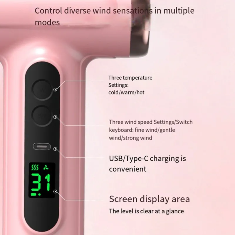 [NEWA66Z!】 Portable Wireless Hair Dryer USB Rechargeable 11.1V, Cold/Hot Air Output, Low Noise Perfect For Dormitory Use Dorm