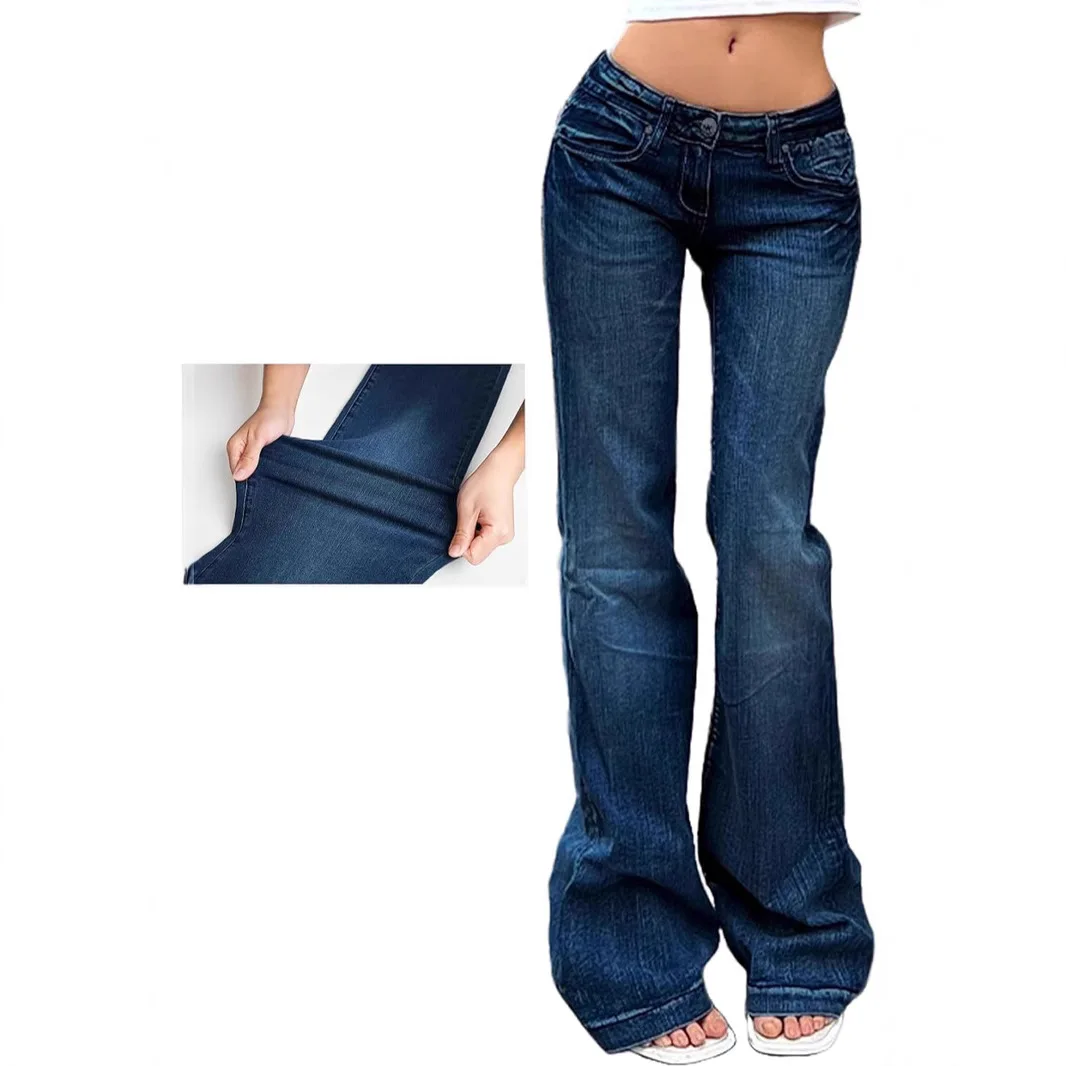 Spring Summer Black Low Rise Flared Jeans Women Casual Vintage Skinny Bell Bottom Mom Jeans Korean Slim Denim  Long Pants