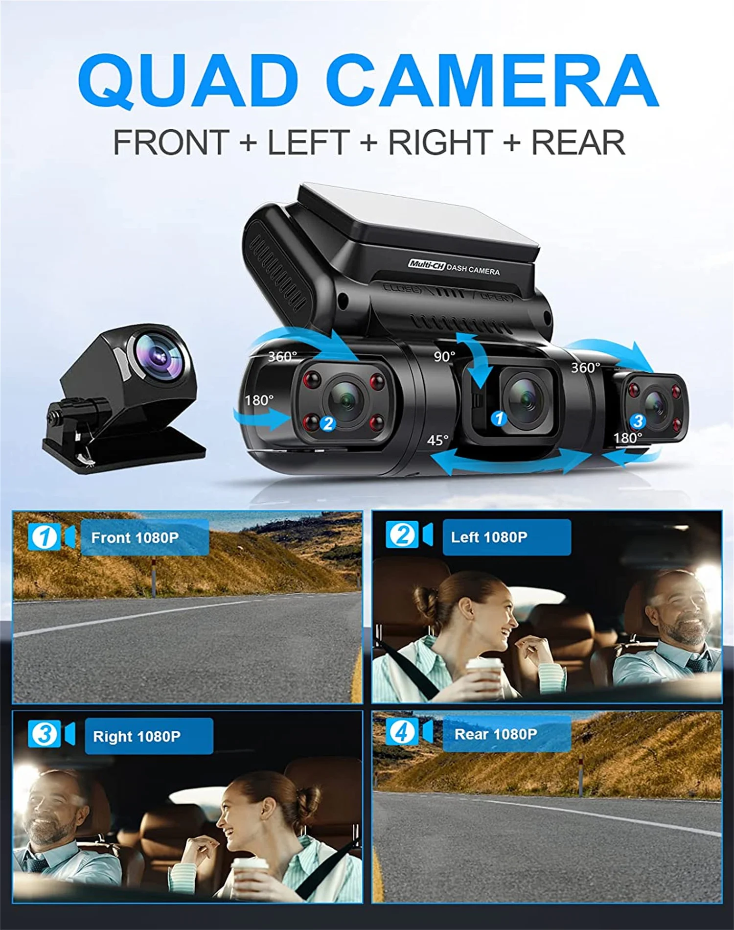 360°Panorama Car DVR 4 Channel Front/Back/Left/Right 4*1080P Dash Cam WIFI/WDR 8 Infrared Light Night Vision Video Recorder 512G