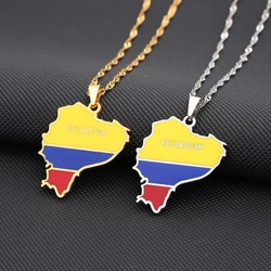 SONYA Enamel Drop Oil Ecuador Map Flag Pendant Necklace For Women Girls Stainless Steel Ecuadoran Jewelry Ethnic Party Gifts