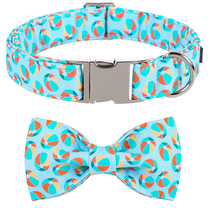 Personalized Blue Beach Dog Collar with Bowtie Summer Dog Collar Pet  Sea Lion's Ball Dog Collar for Large Medium Small Dog