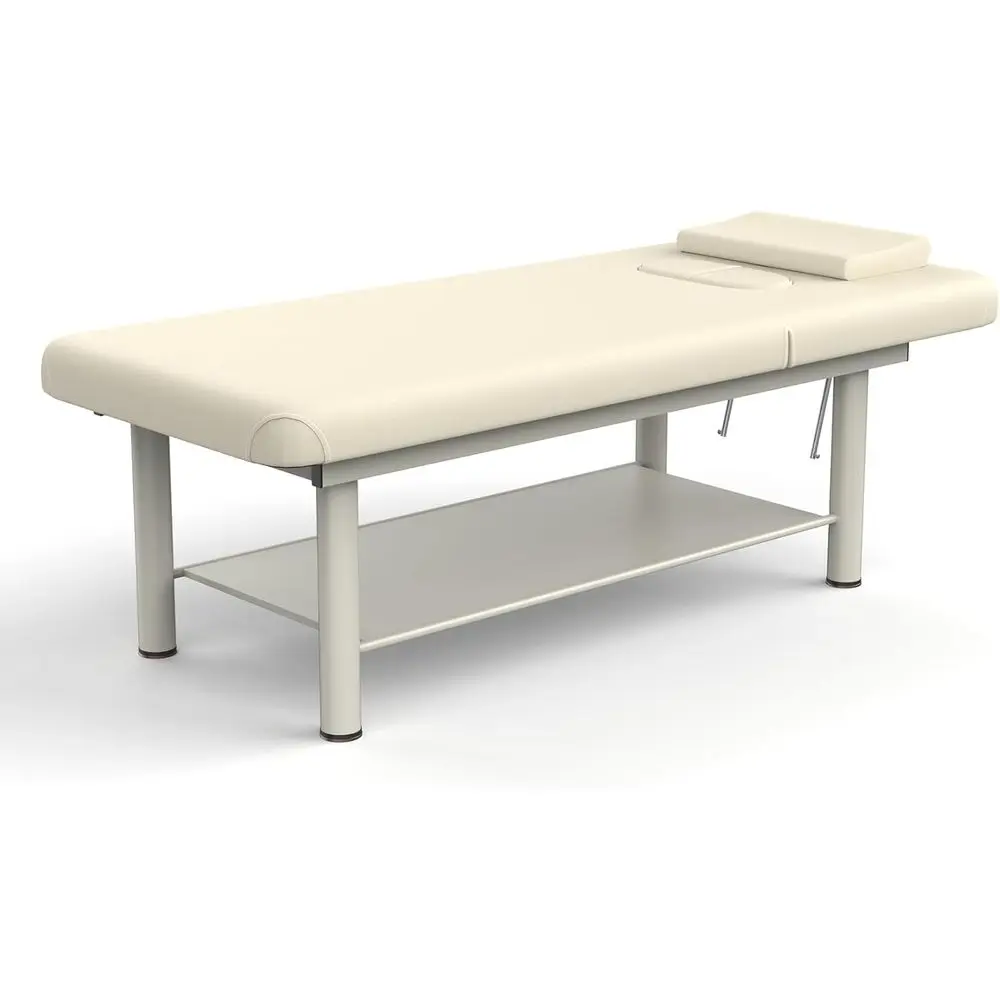 

Sturdy Adjustable Stationary Massage Table with Backrest, Ideal for Physical Therapy and Spa Treatments, Metal Frame and PU Leat