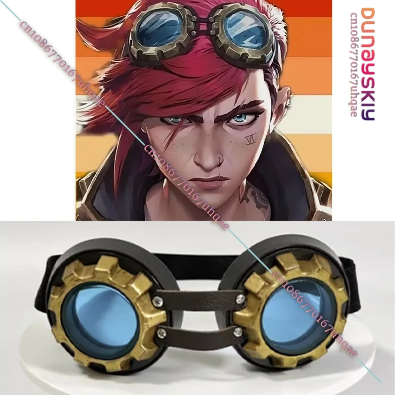 Vi Acrane Cosplay LOL-Costume Goggles Glasses Game Arcane Vi Cosplay Wig Glasses Parts Halloween Carnival Custom Made Accessory