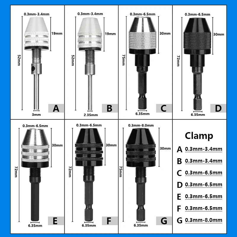 Mini Boorkop Keyless Voor Elektrische Schroevendraaier Slagschroevendraaier Adapter Micro Motor Klem Boorkop Adapter Hex Shank Armatuur