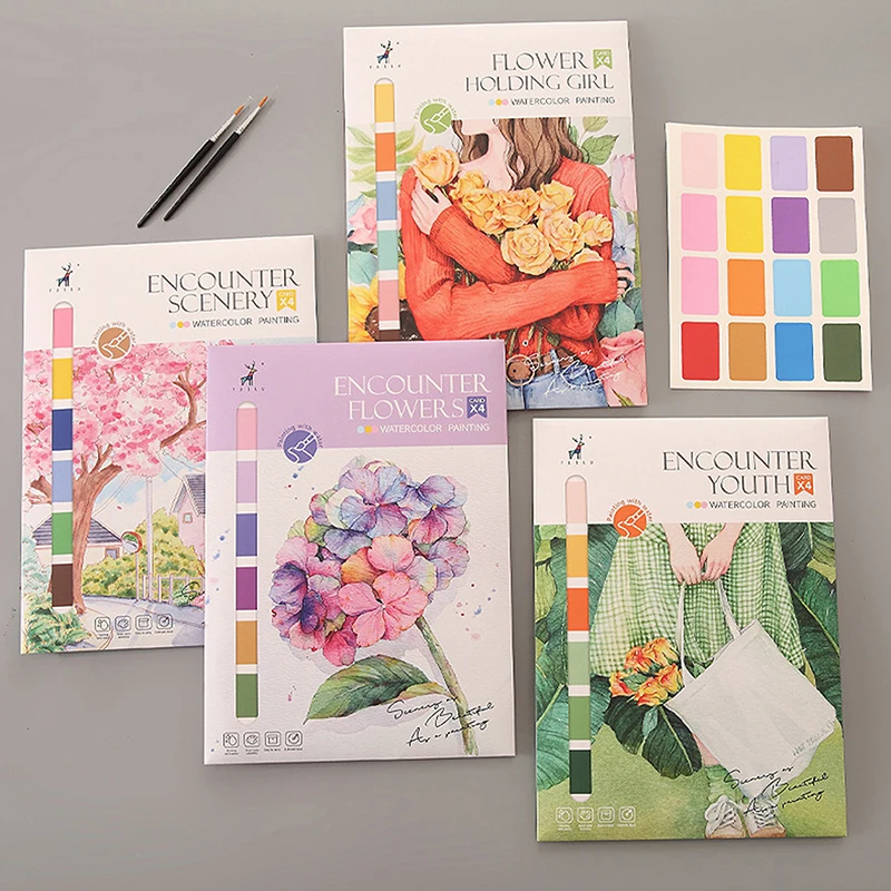 

4-листов книжка-раскраска с кистью для рисования, гуашь, портативная книга для акварельной живописи, детские граффити, рисунок, канцелярские принадлежности