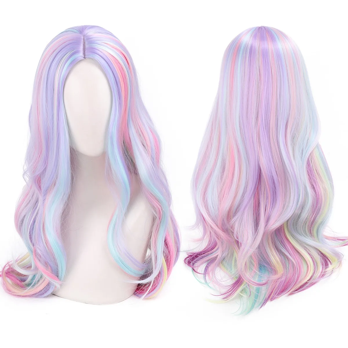 Rainbow wig 70cm Long Curly Synthetic Colorful Cosplay Wigs Middle Parting Styled Party Wigs for Women Halloween