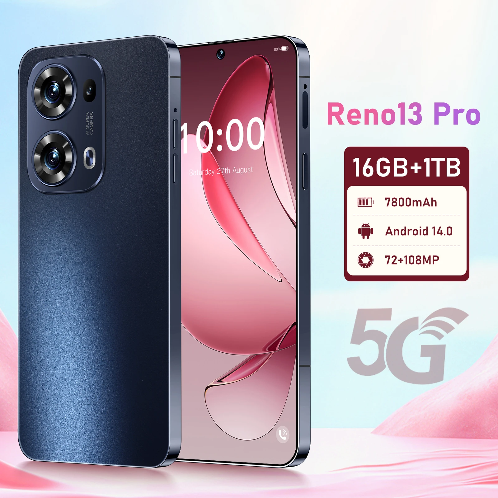 

2025 New Reno 13 Pro HOT 7.3inch HD Global Edition Original Smart Dual Card 7800mAh Battery Facial Recognition Function