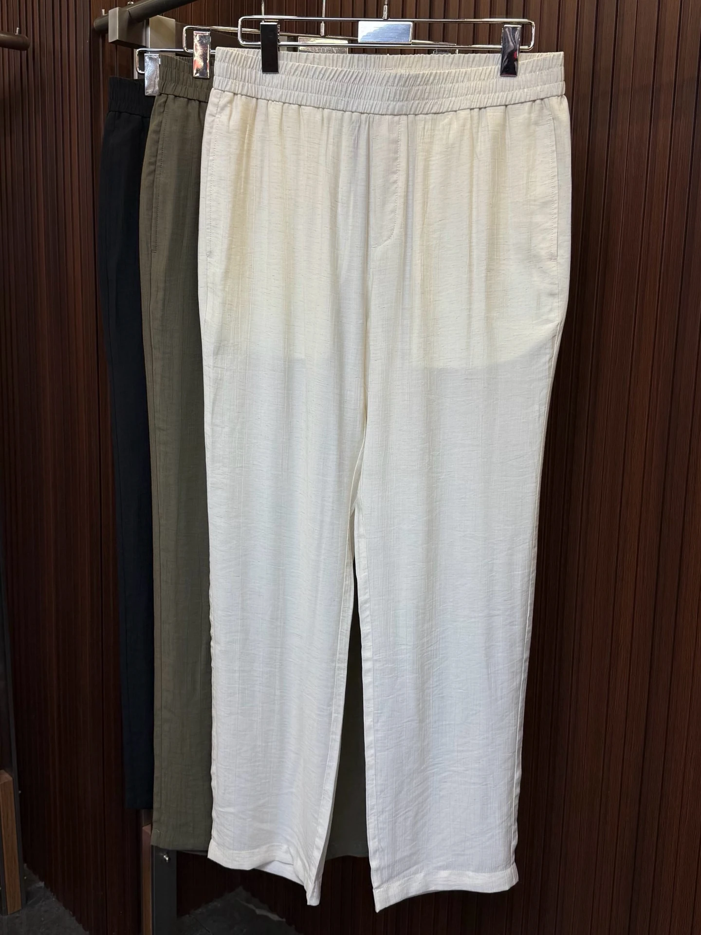 Ligentleman Summer Linen Blend Business Casual Pants Men's Straight Leg Comfortable Non-iron mid Waist Elastic Basic Color