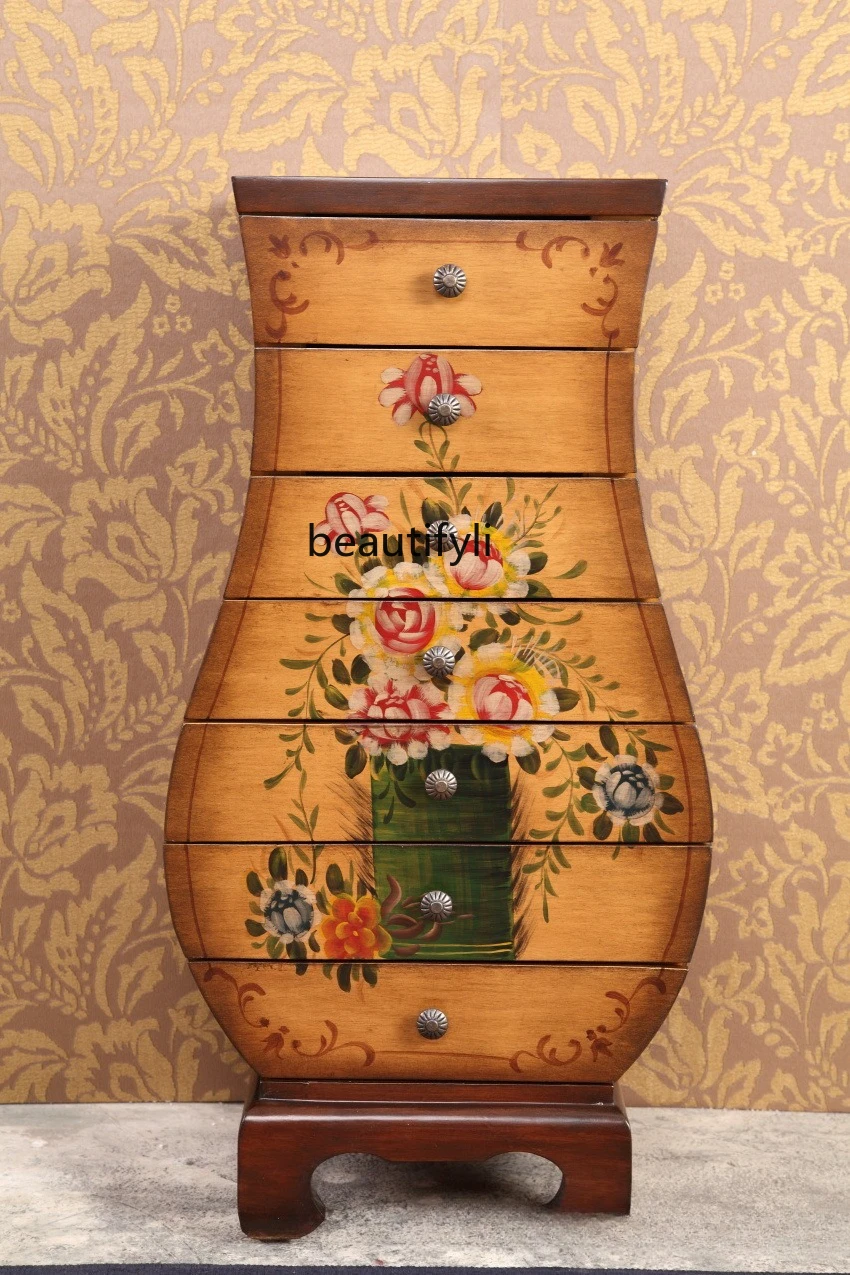 American country seven-chest cabinet, bedroom locker, European retro painted chest cabinet