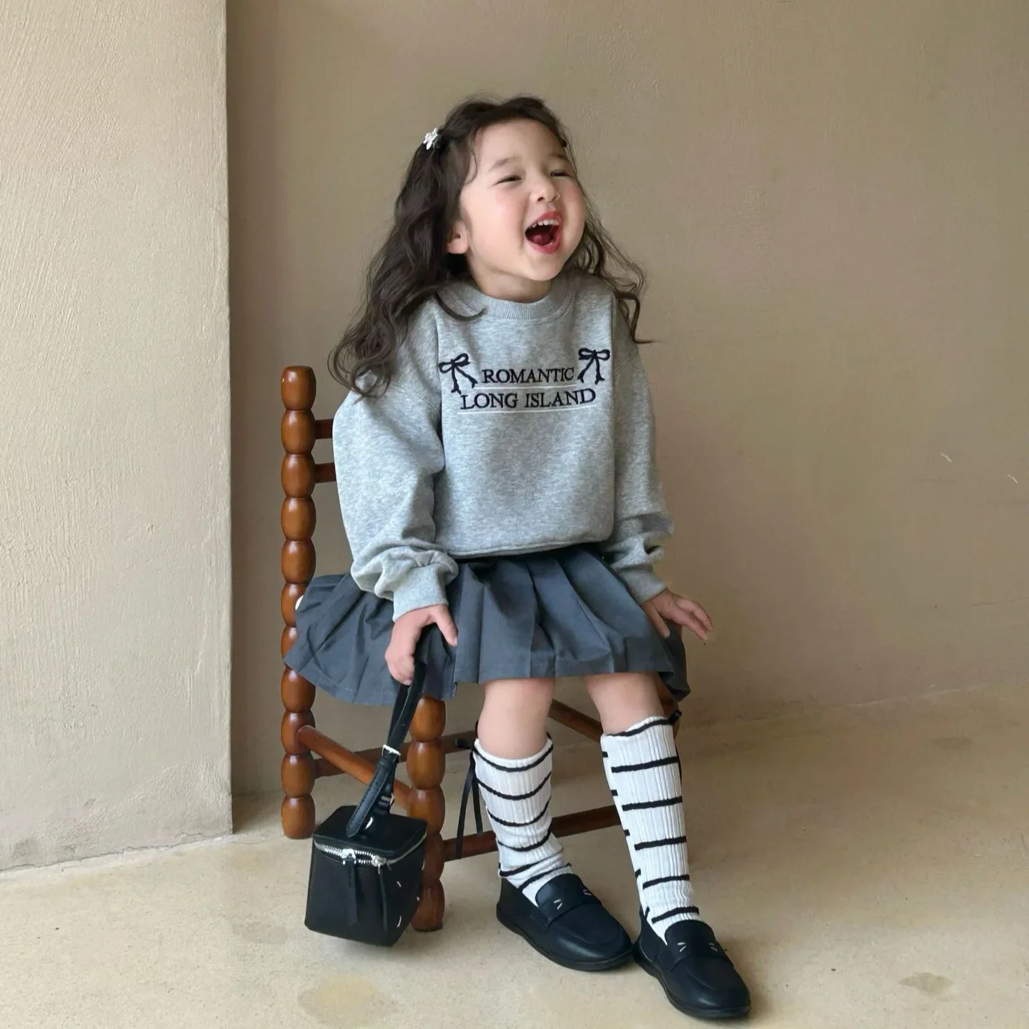 Girls Gray Hoodie Children 2024 New Autumn Collection Fashion Simple Casual Baby Girls Hoodie Clothes Korean Simple Style Top