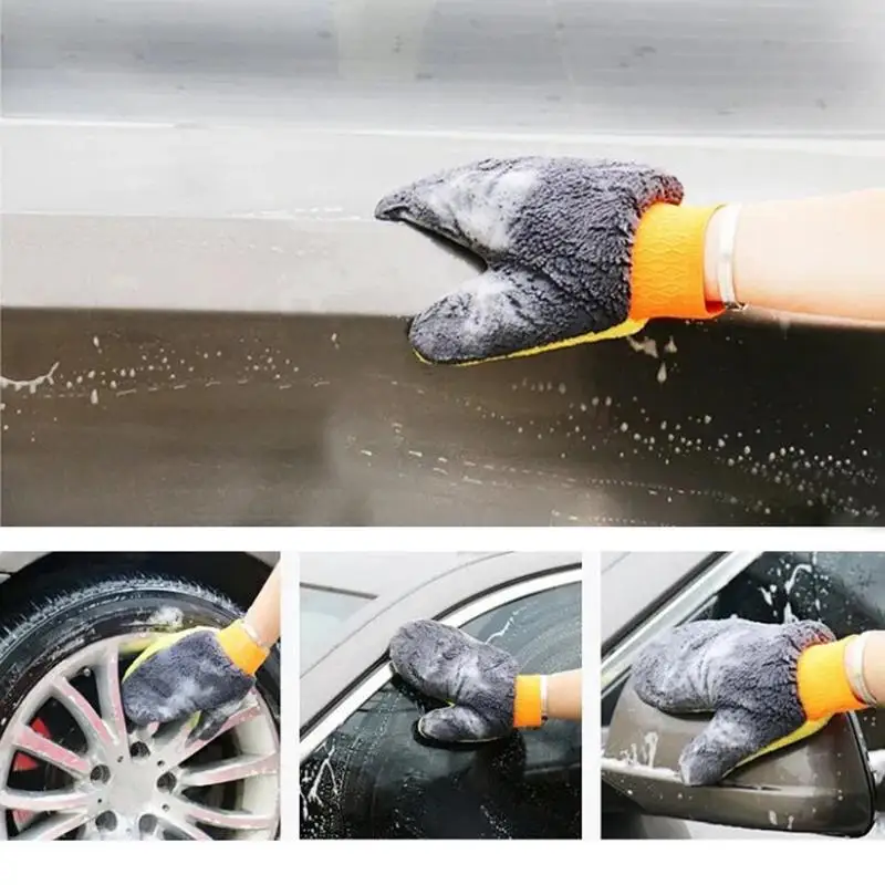 

Car Cleaning Gloves Wash Mitt Gloves Double-sided Coral Fleece Strong Water Absorption Car Wiping Gloves For Auto Detailing