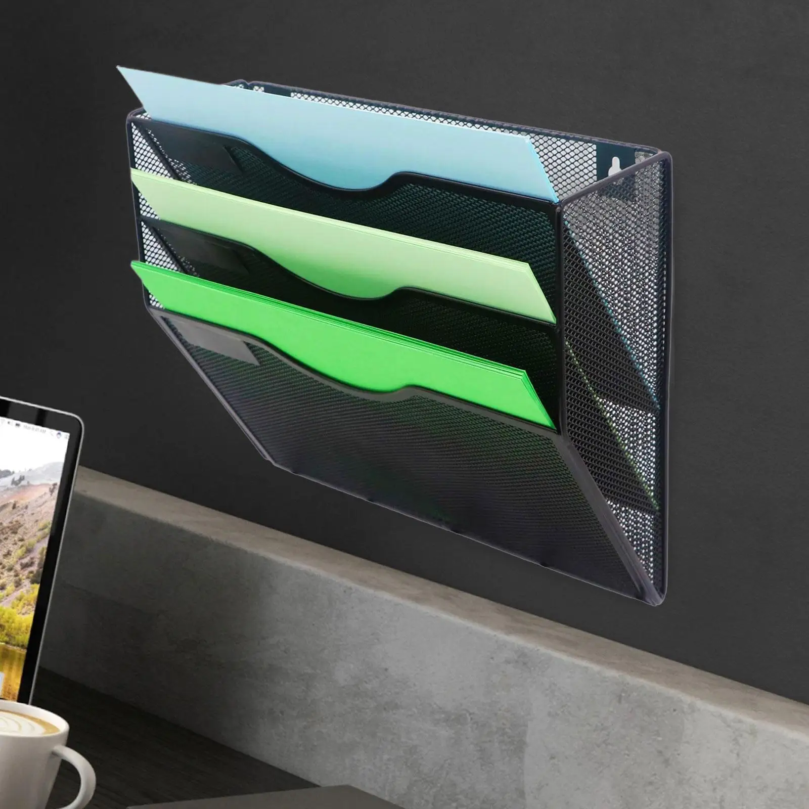 Mesh Wall File Organizer Wall Mounted Holder Clipboard Storage Magazines Rack 3