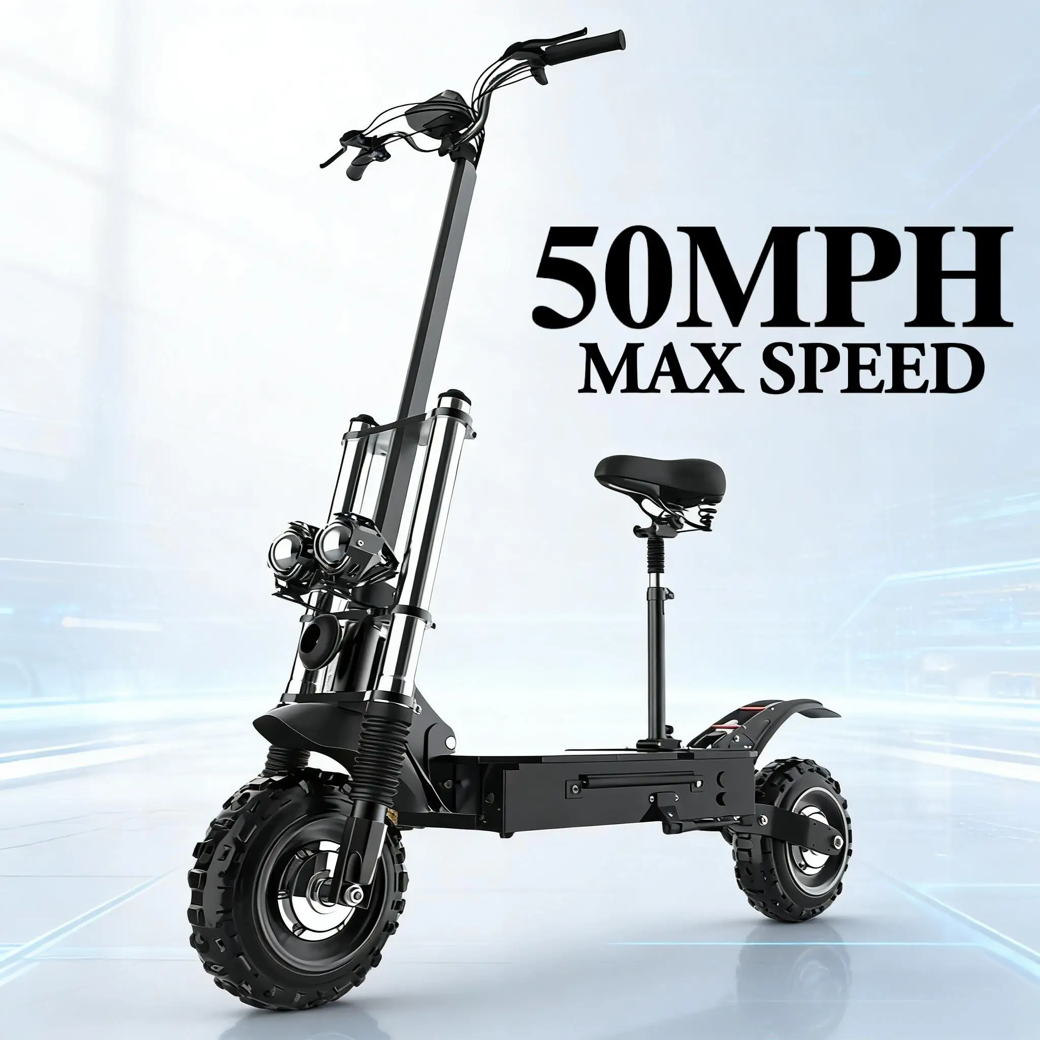 

X60 Electric Scooter with Seat for Adults, 6000W Dual Motor, 50 MPH Max Speed, 11 Inch Off-Road Tires, Foldable