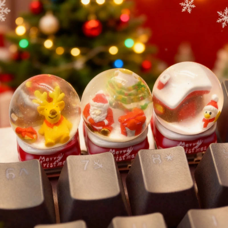 

Christmas Snow Globe Keycaps Keyboard Artistic Resin Caps Custom Peripheral For Gaming Office Daily Typing Holiday Decoration