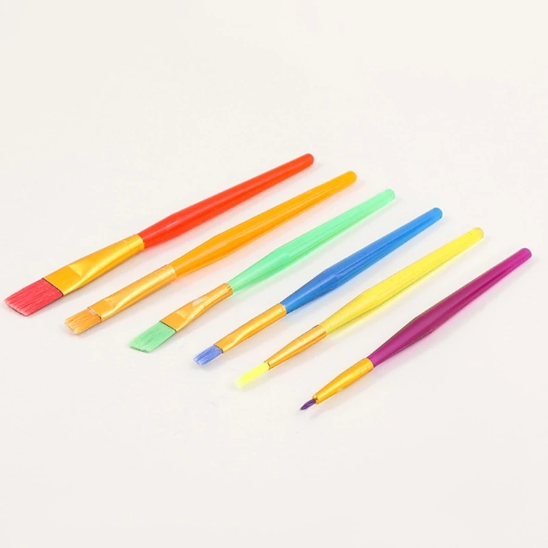 6 個のキャンディーカラーペイントブラシファイン/フラットチップ、プラスチックペイントブラシ子供ペイントブラシアクリル水彩画ドロップシップ用